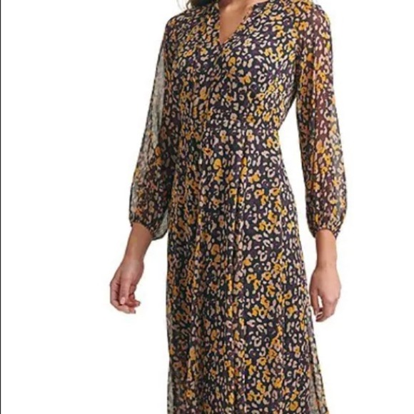 Flowy blouson sleeve midi Chiffon dress - Picture 4 of 5